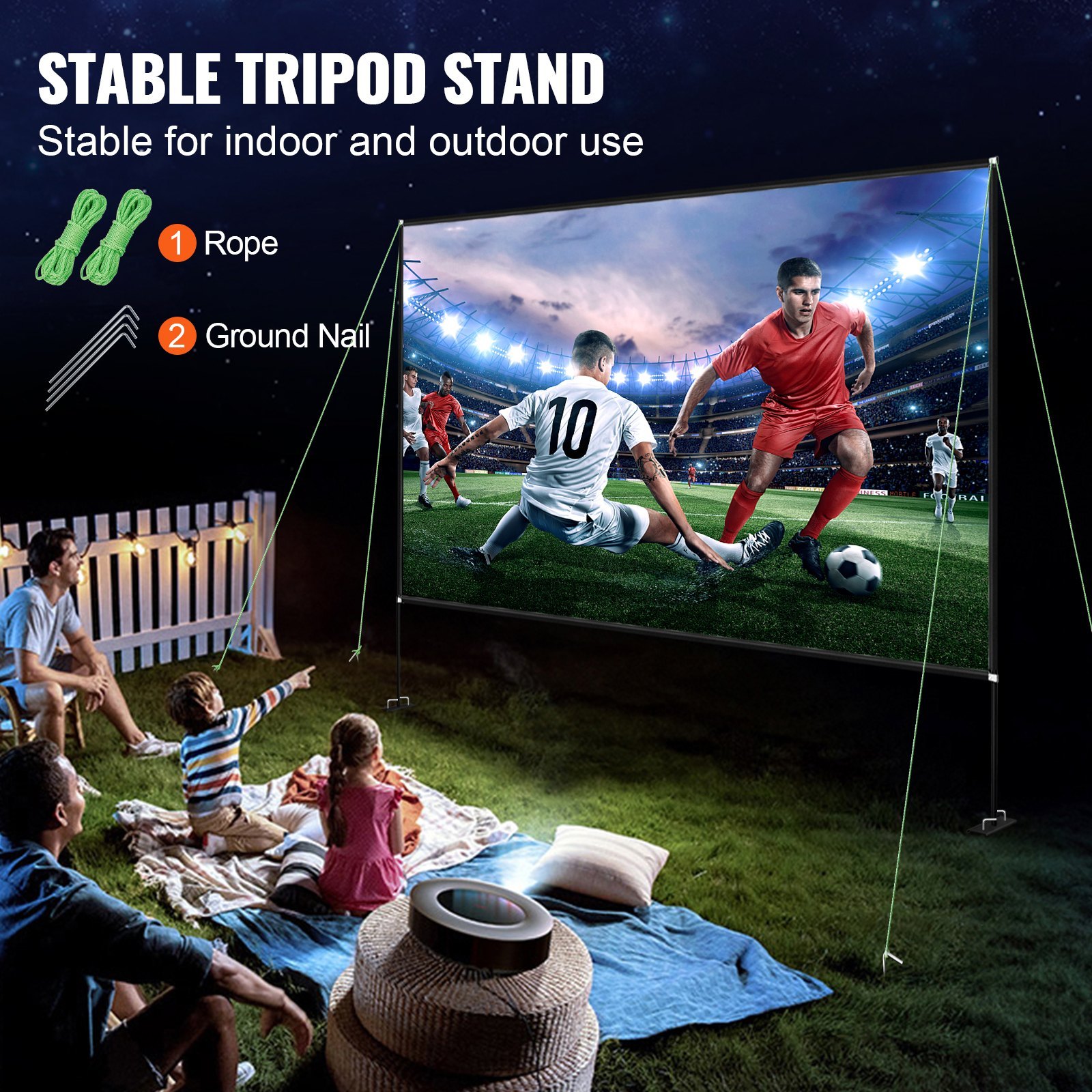 Projector Screen With Stand 150inch Portable Movie Screen 16:9 4K HD Wide Angle Outdoor Projector Screen Stand Easy Assembly With Storage Bag For Home Theater Office Outdoor Use - Image 4