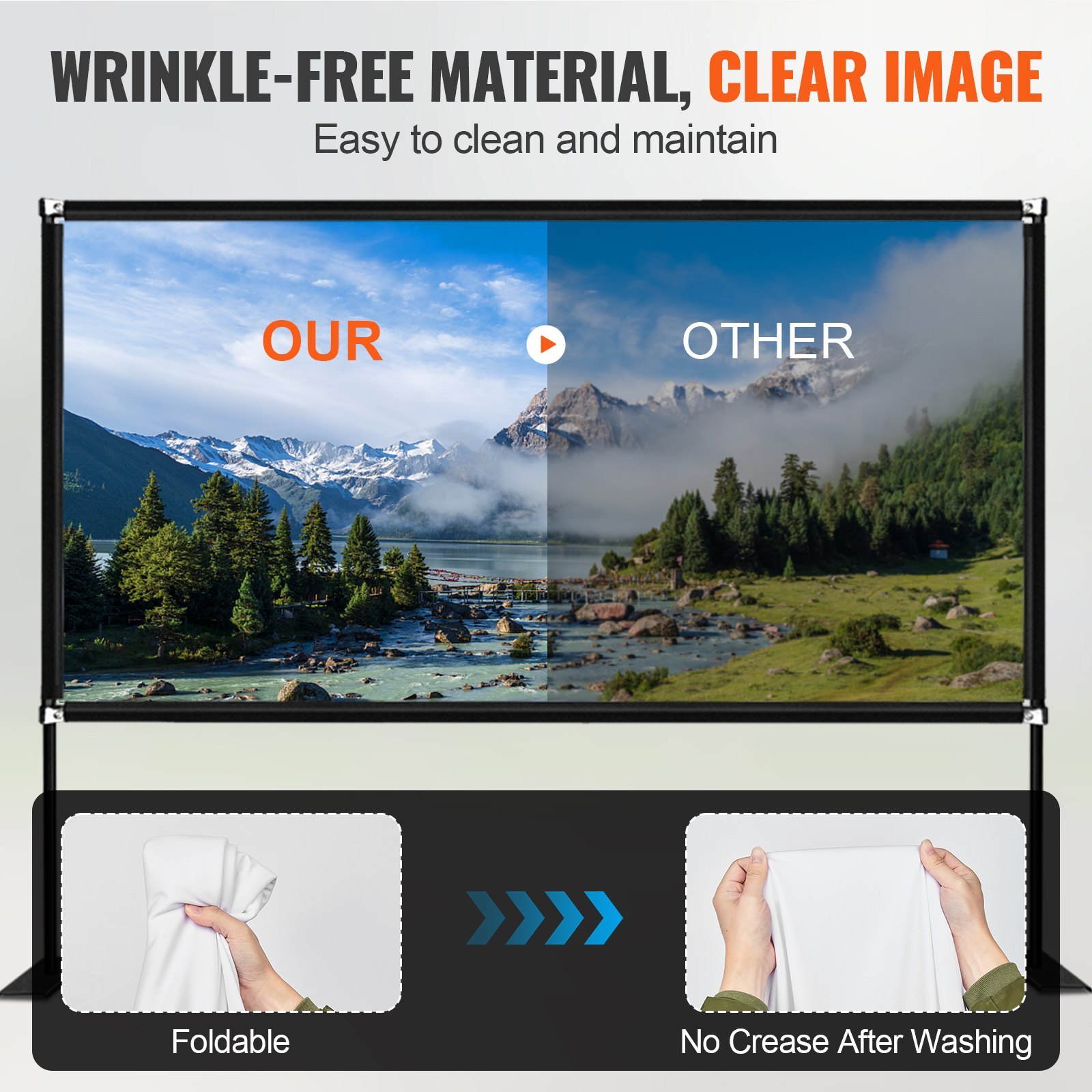 Projector Screen With Stand 150inch Portable Movie Screen 16:9 4K HD Wide Angle Outdoor Projector Screen Stand Easy Assembly With Storage Bag For Home Theater Office Outdoor Use - Image 3